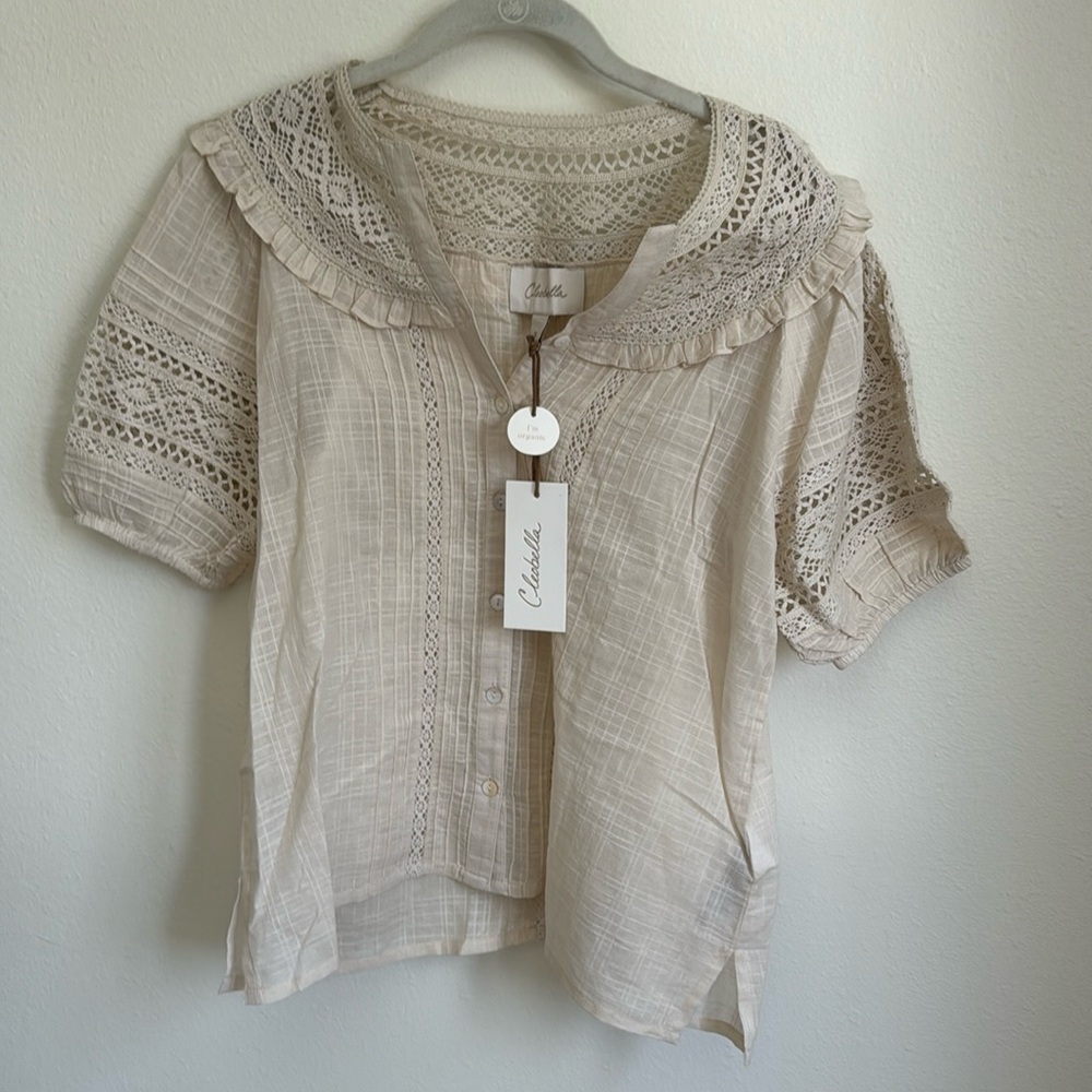 Cleobella short sleeve, button down, cream blouse